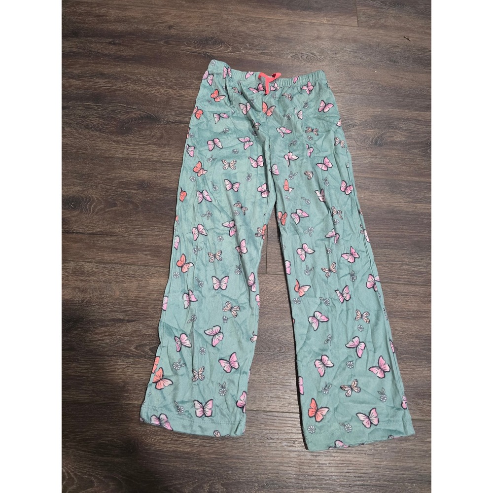 Wonder Nation Girls Sage Green Butterfly Print Fleece Pajama Pants Size M 7-8